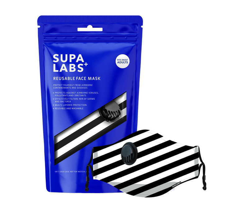 supalabs reusable face mask black and white stripe