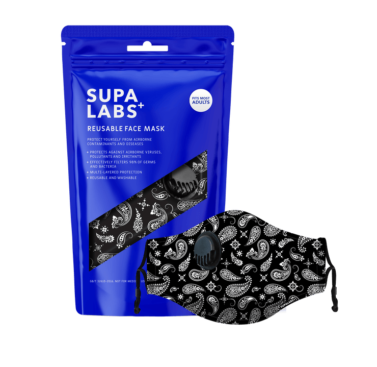 supalabs reusable face mask black and white paisley