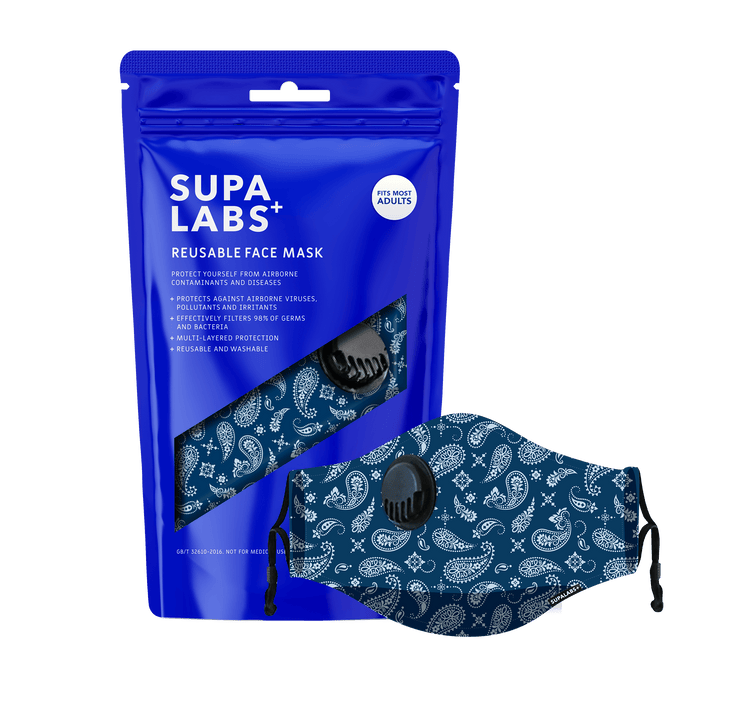 supalabs reusable face mask blue paisley