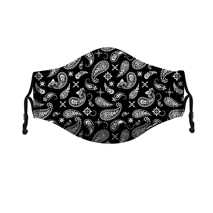 supalabs defend reusable face mask black and white paisley