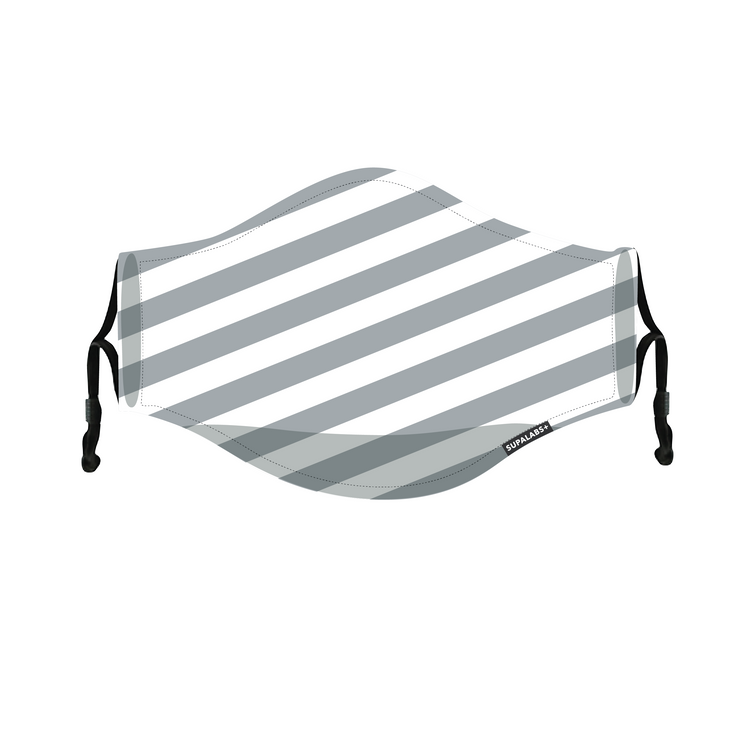 supalabs defend reusable face mask charcoal and white stripe